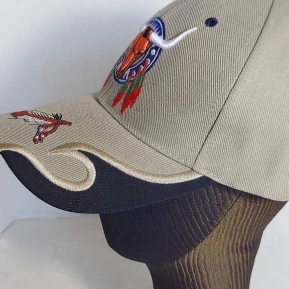 Texas Head Wear Western Native American Inspired Tan Baseball Cap with appliques - Picture 7 of 10